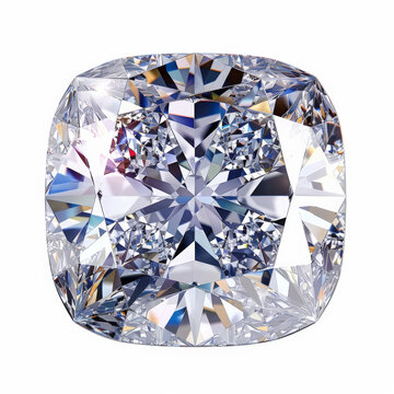 A dazzling cushion-cut diamond with rounded corners and large facets for a vintage look, isolated on white background