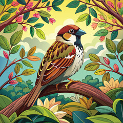 sparrow on tree.eps