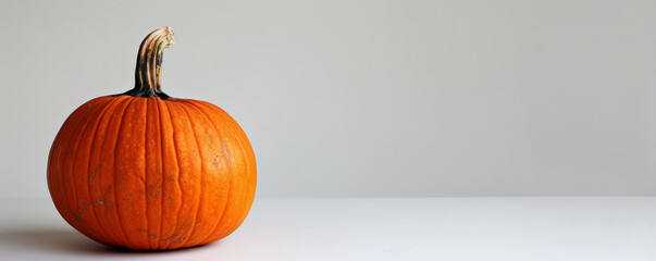 A single, large pumpkin with a glossy finish on a plain white background, offering a clean look with plenty of copy space around it.