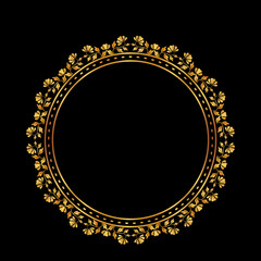 Damask Round Wreath Golden circular round ornament floral Abstract pattern, Classic Gold Victorian traditional style, illustration Vintage Design, Floral frames, Mandala, Antique, Moroccan frame