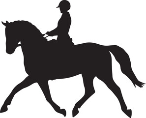 A trotting horse silhouette vector art style illustration design, showing grace in motion with a white background