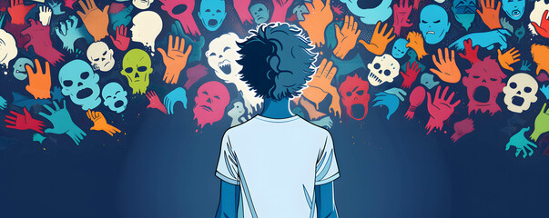 Illustration of the emotional impact of bullying and hate speech, fear and stress from environmental and social pressures