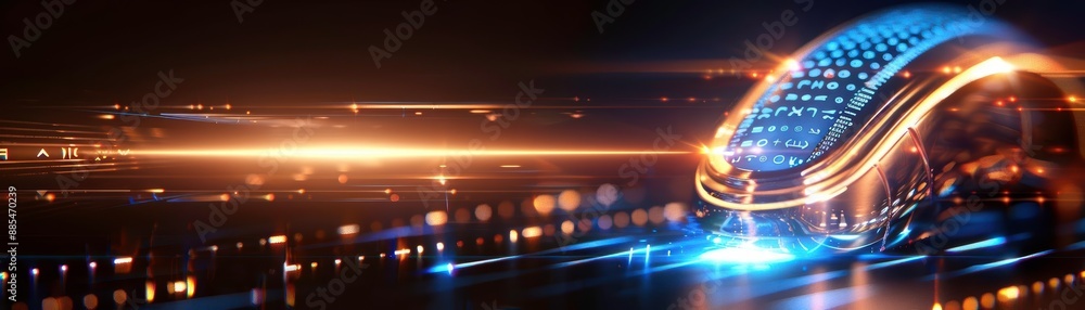 Poster futuristic technology with glowing lights and digital elements, representing innovation and advanced