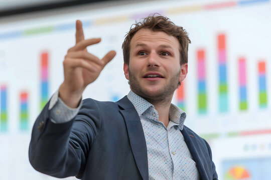 Financial experts presenting financial information, analyst or executive or entrepreneur speaking at a seminar, lectures with fun and excitement