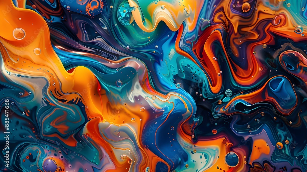 Poster vivid abstract fluid art with dynamic swirling colors and mesmerizing patterns