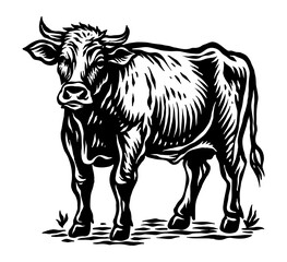 Cow illustration in hand drawn engraving style