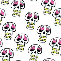 isolated seamless pattern a human skeleton skull in doodle style. object for poster backgrounds, backdrop, wallpaper, wrapping, textile, print