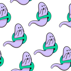 seamless pattern with ghost in vector.teenage subcultural objects for backdrop print textile fabric poster wallpaper wrapping backgrounds
