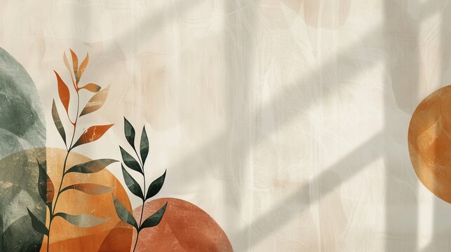 A minimalist wallpaper featuring abstract shapes in beige, terracotta, and olive green
