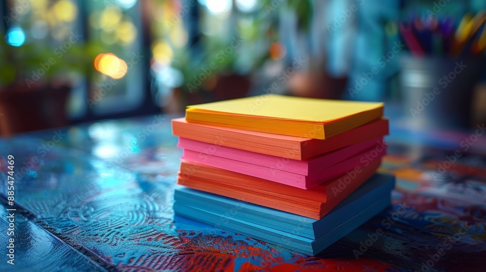 Poster a stack of colorful sticky notes with reminders.