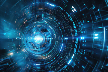 Obraz premium illustration of technology circle in the middle abstract background with blue color