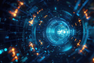 Obraz premium illustration of technology circle in the middle abstract background with blue color