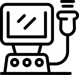 Line icon of a medical ultrasound machine showing an ultrasound scan in progress