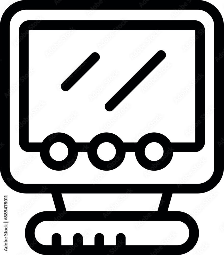 Poster line art icon of a desktop computer representing outdated technology