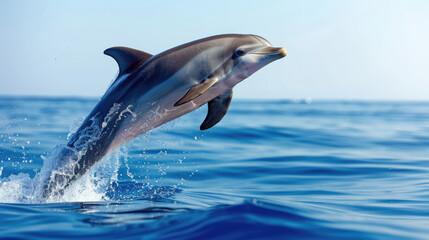 Naklejka premium A bottlenose dolphin leaps out of the water.