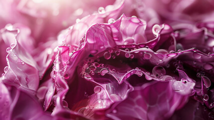 Obraz premium Close-up of glistening pink flower petals adorned with dewdrops, capturing morning freshness and delicate beauty.