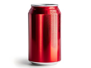 Vibrant Red Aluminum Soda Can on Plain White Background