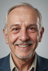 Obraz premium Portrait view of a regular happy smiling Belarus old man, ultra realistic, candid, social media, avatar image, plain solid background