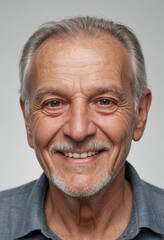 Obraz premium Portrait view of a regular happy smiling Bosnia and Herzegovina old man, ultra realistic, candid, social media, avatar image, plain solid background