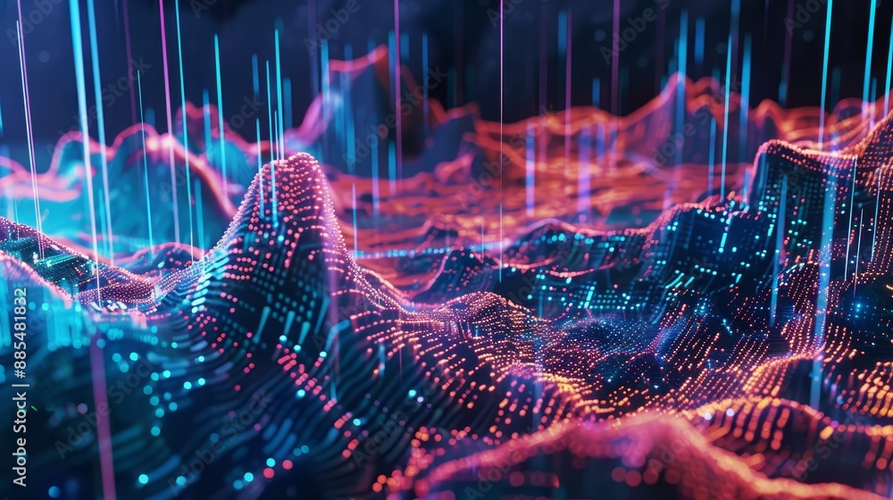 Poster dynamic 3d abstract landscape with futuristic data-flowing elements representing modern technology a