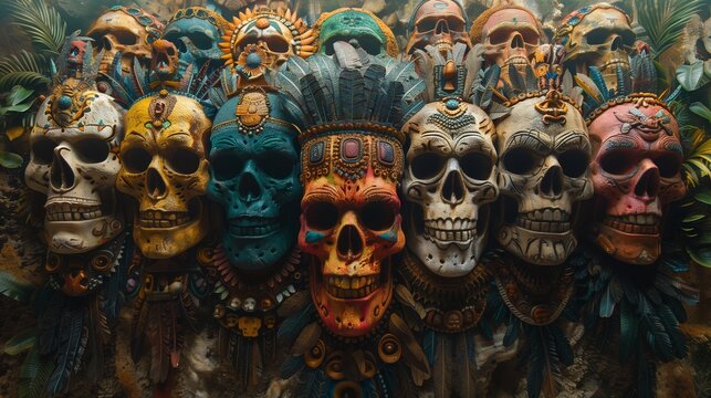 Xibalba, Aztecs and Maya Indians, skull masks