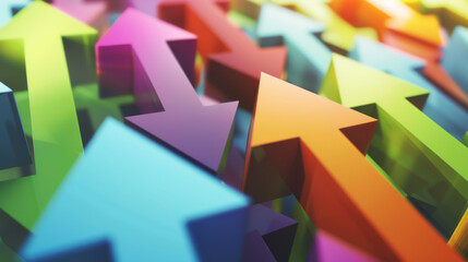 Colorful arrows pointing in various directions create a dynamic abstract visual, symbolizing choices and the complexity of decision-making.