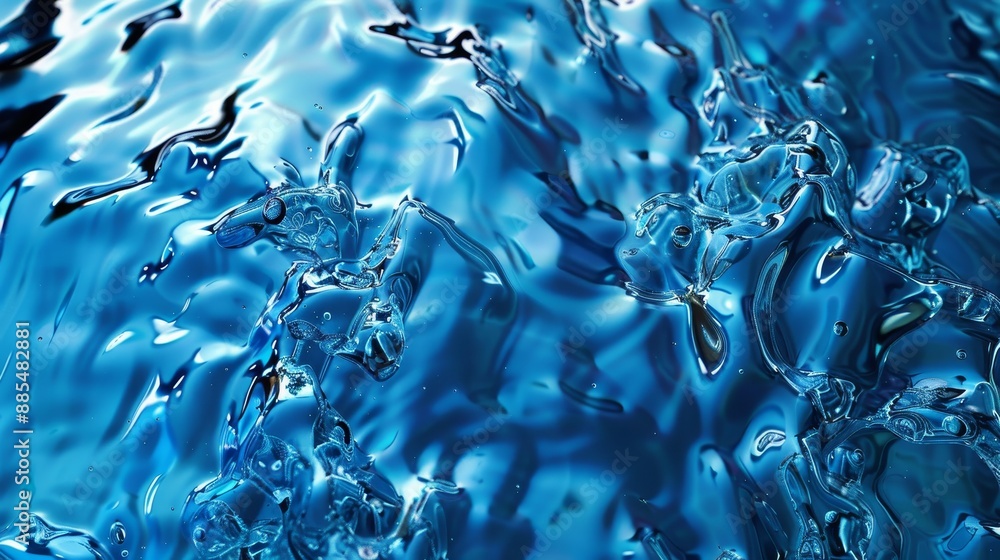 Poster stereoscopic image of motion patterns on a water surface, featuring a digitally generated three-dime