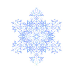 Blue glowing transparent snowflake, isolated. Merry Christmas and Happy New Year. Simple neon light. Shining winter, xmas lamp. Fluorescent, luminescent illumination. Png