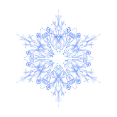 Blue glowing transparent snowflake, isolated. Merry Christmas and Happy New Year. Simple neon light. Shining winter, xmas lamp. Fluorescent, luminescent illumination. Png