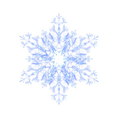 Blue glowing transparent snowflake, isolated. Merry Christmas and Happy New Year. Simple neon light. Shining winter, xmas lamp. Fluorescent, luminescent illumination. Png