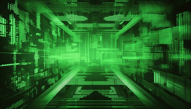 Abstract tech background. Retro green monochrome phosphor monitor display with pixel sorting glitch effect  - Powered by Adobe