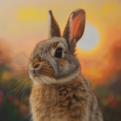 Fototapeta premium Portrait of a bunnys inside while playing during sunset 