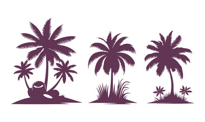 Palm Tree vector Palm tree silhouette Coconut tree vector silhouette symbols vector isolated on White background, Design of palm trees for posters, banners and promotional items. Vector illustration