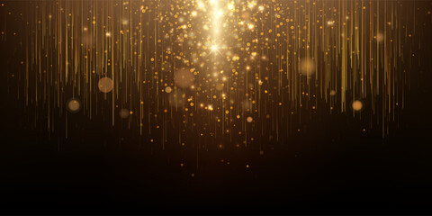 Elegant Golden Particles and Glowing Lines Background. Template for celebrations, awards, events, advertising, digital presentations