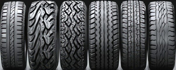 Fototapeta premium Highresolution image of tire tread patterns, emphasizing the texture and design of automotive tires, ideal for a detailed background