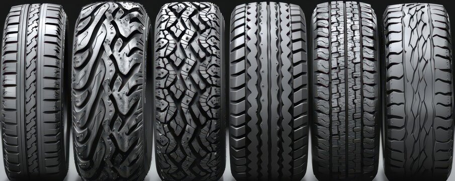 Highresolution image of tire tread patterns, emphasizing the texture and design of automotive tires, ideal for a detailed background
