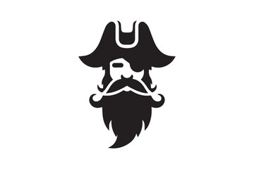 Pirate silhouette with sword, hat, and coat. Pirate Head Hat Beard Warrior Graphic Silhouette