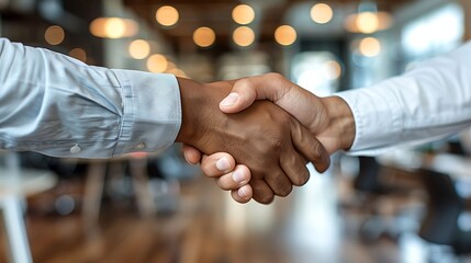 A warm handshake between a colleague and a departing coworker in an office, with desks, computers, and other colleagues in the background, emphasizing the farewell moment. --ar 16:9 --v 6.