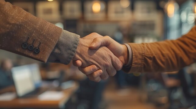 A warm handshake between a colleague and a departing coworker in an office, with desks, computers, and other colleagues in the background, emphasizing the farewell moment. --ar 16:9 --v 6.