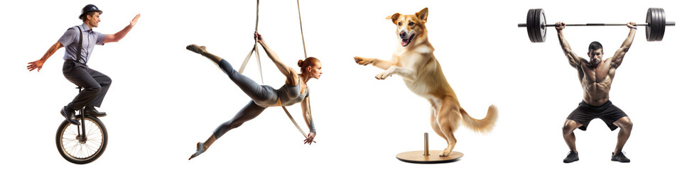Obraz premium Multisport Athletes and Active Dog in Various Dynamic Poses