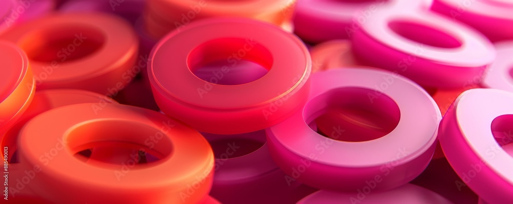 Poster Vibrant abstract pattern of colorful circles and shapes, 3D rendering