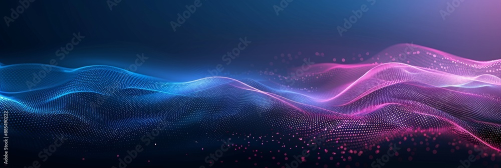 Poster abstract design with blue and pink gradient waves on a dark backdrop