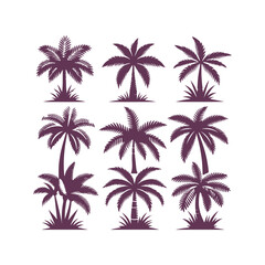 Palm Tree vector Palm tree silhouette Coconut tree vector silhouette symbols vector isolated on White background, Design of palm trees for posters, banners and promotional items. Vector illustration