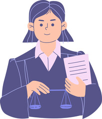 Female judge character carrying scales of justice  illustration