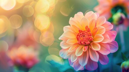 Obraz premium Vivid nature close up of blooming dahlia with outdoor bright colors