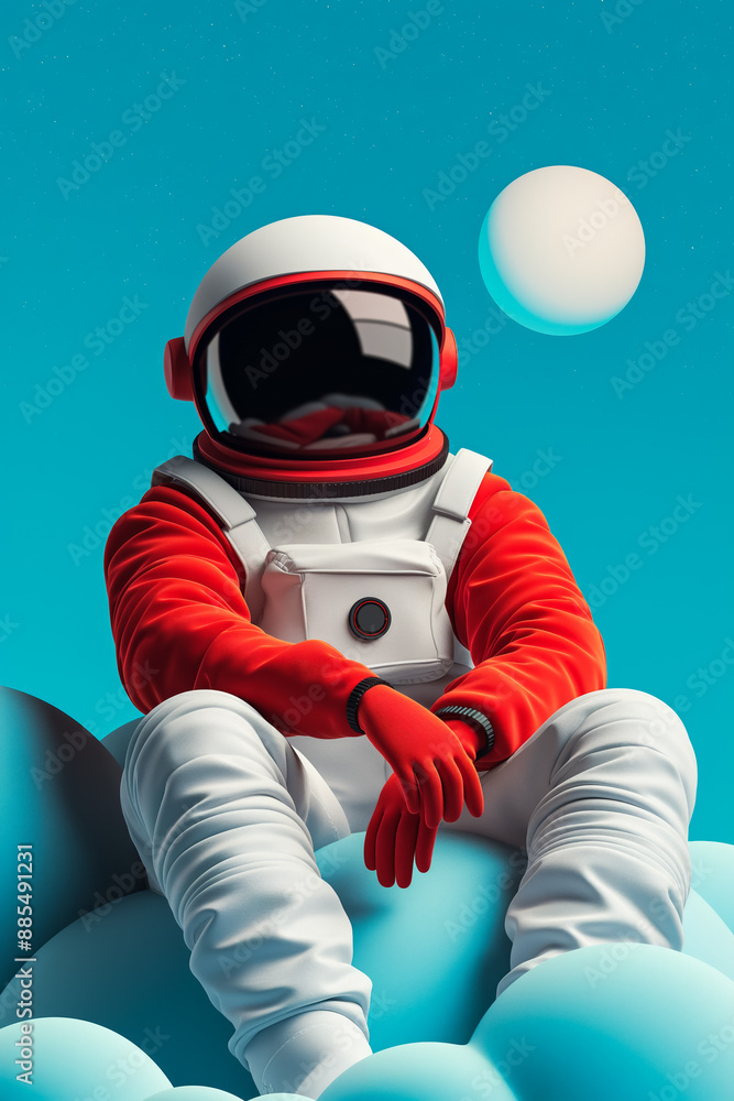 Poster a daring astronaut dozing on a celestial cloud isolated on a starry gradient background