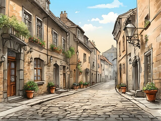 Fototapeta premium Quaint cobblestone alley in old European town
