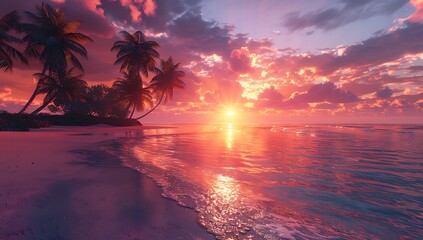 paradise, A stunning sunset over the tropical beach