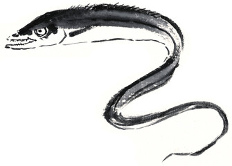 수묵담채화 물고기