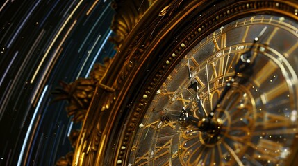 Obraz premium Timeless Harmony Antique Clock Face with Celestial Star Trails Capturing the Synchronicity of Time